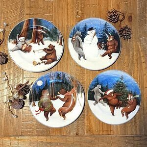 Sakura Vintage 2001 8" Plates "Rejoice" Christmas whimsical Bears Set Of 4